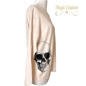 Skull Cashmere Sunglasses Skull Side Light Pink Long Sleeve T-Shirt💕🖤💕